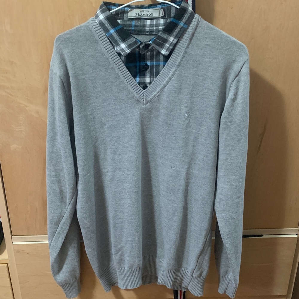 PLAYBOY Gray V-Neck Men's Sweater